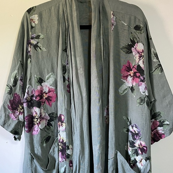 Made in Italy Linen Floral Cardigan Jacket - Picture 3 of 8